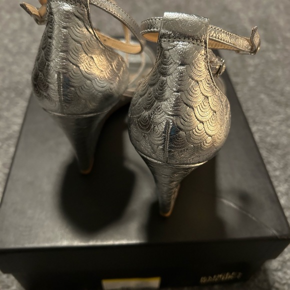 Badgley Mischka Carnation II Silver Strappy Wedge Heels - Picture 3 of 5